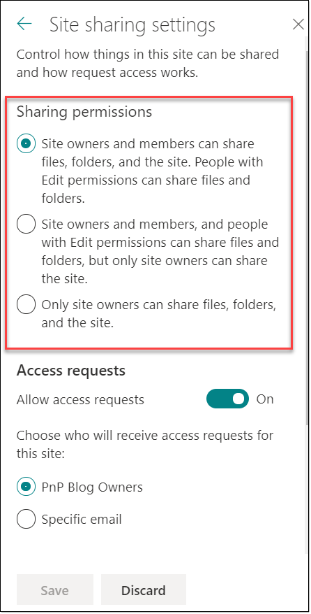 SharePoint Online Site Sharing Setting 